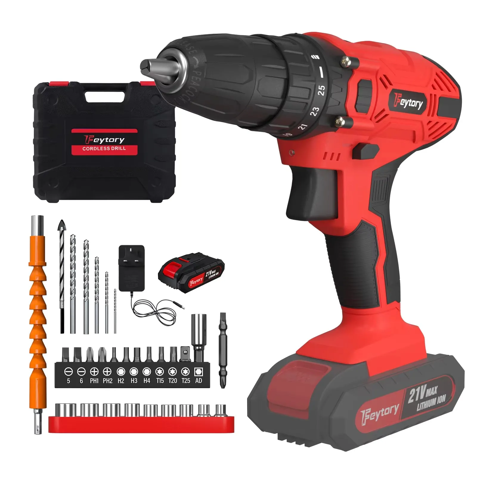 21V Cordless Power Drill with 1500Mah Battery Electric Drill Driver 25 1 Torque 45Nm Screwdriver Kit Combi Drill 3/8"