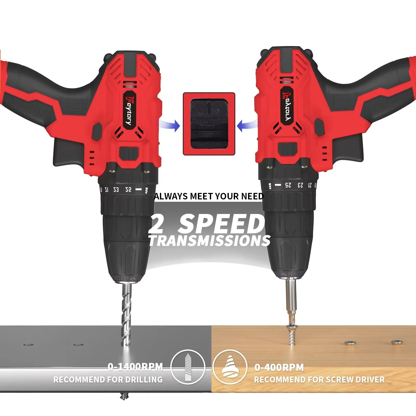 21V Cordless Power Drill with 1500Mah Battery Electric Drill Driver 25 1 Torque 45Nm Screwdriver Kit Combi Drill 3/8"