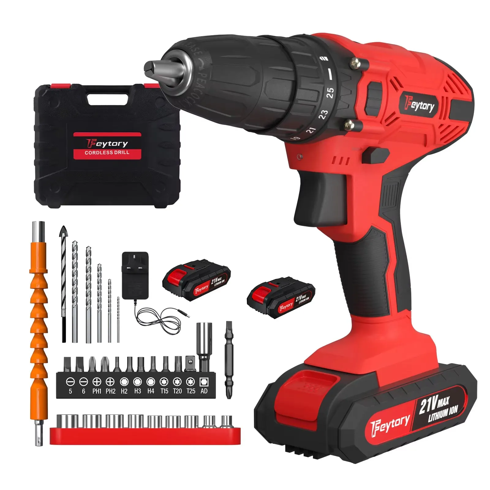 21V Cordless Power Drill with 1500Mah Battery Electric Drill Driver 25 1 Torque 45Nm Screwdriver Kit Combi Drill 3/8"