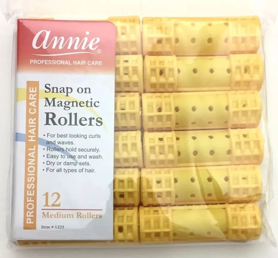 Annie Snap On Magnetic Rollers Size Medium 12 Count Yellow 1223