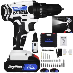 Cordless Combi Drill &Impact Driver Set with 2PC 1500Mah Li-Ion Battery,Variable Speed Drill Driver, 25 1 Torque Setting