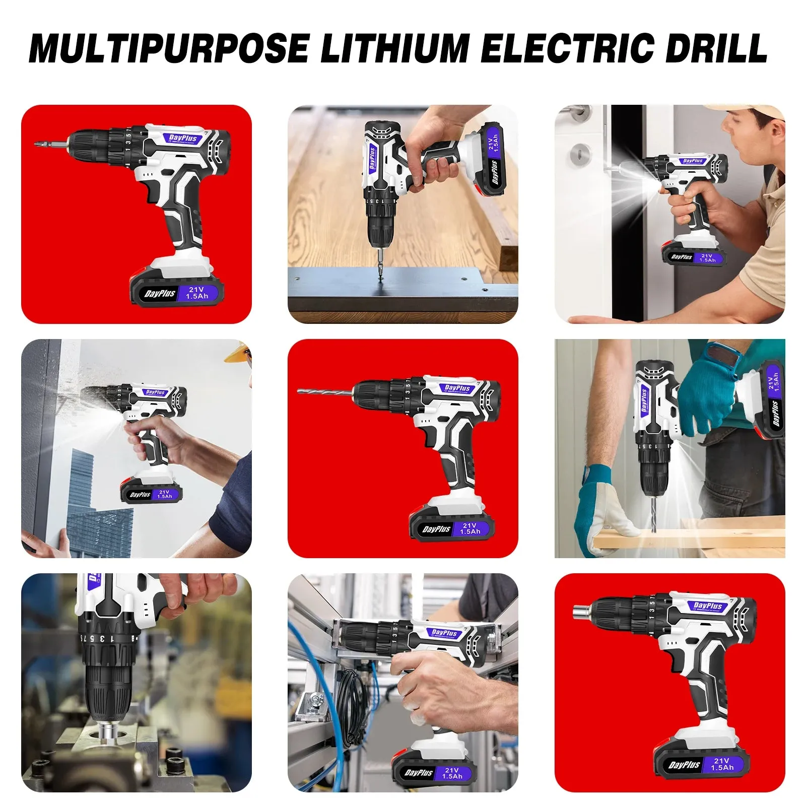 Cordless Combi Drill &Impact Driver Set with 2PC 1500Mah Li-Ion Battery,Variable Speed Drill Driver, 25 1 Torque Setting