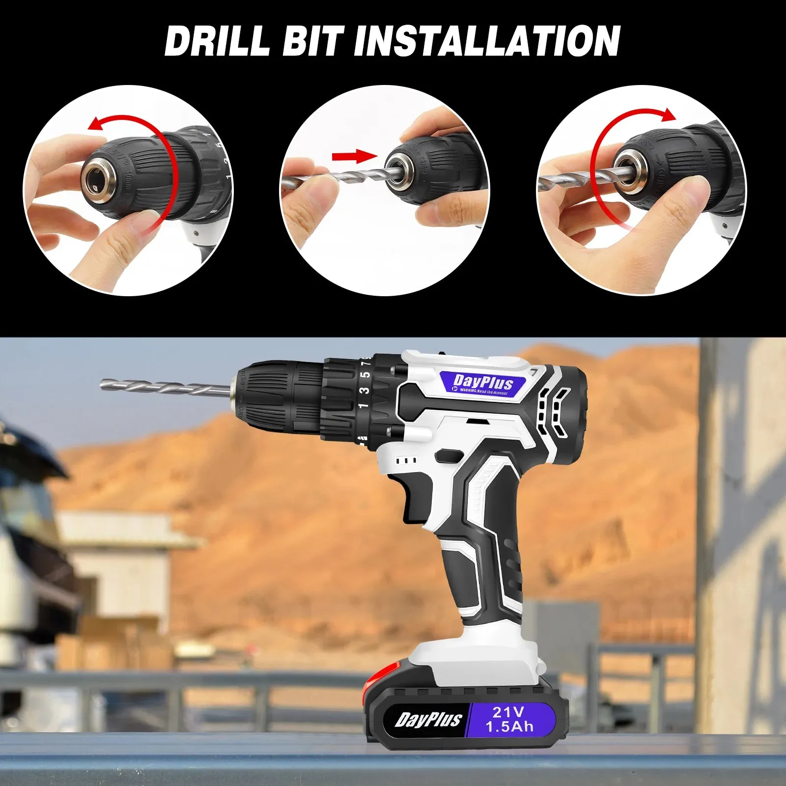 Cordless Combi Drill &Impact Driver Set with 2PC 1500Mah Li-Ion Battery,Variable Speed Drill Driver, 25 1 Torque Setting