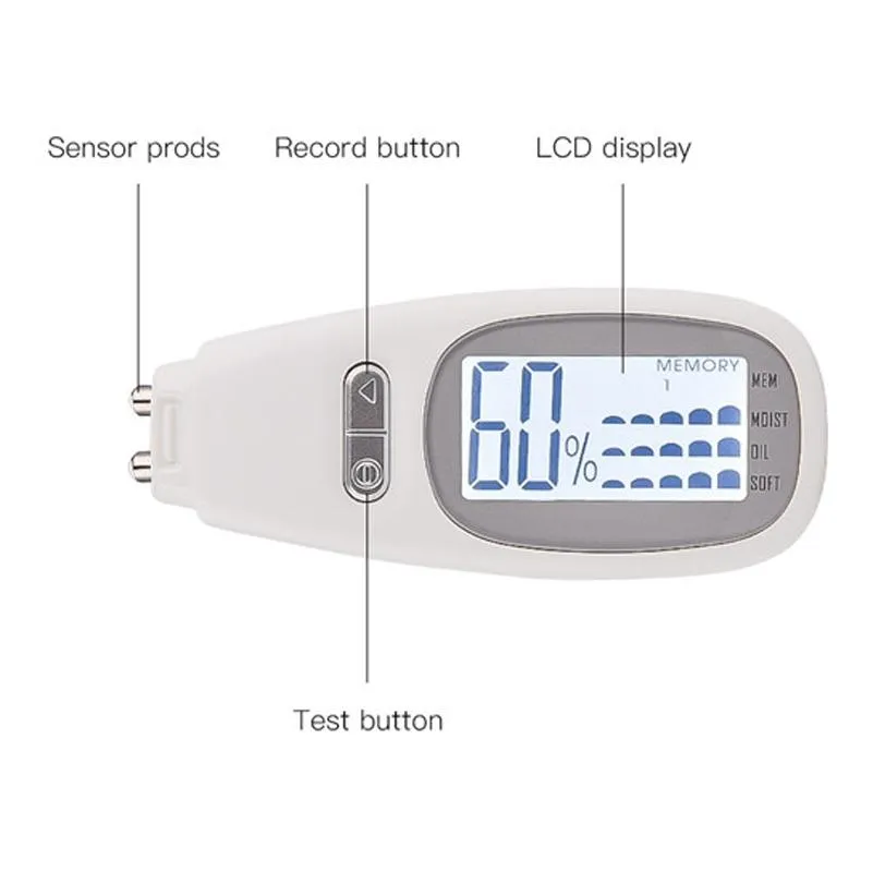 Digital Skin Moisture Tester Lcd Facial Analyzer White