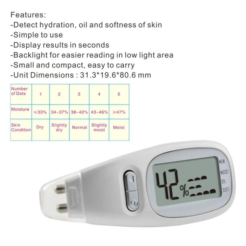 Digital Skin Moisture Tester Lcd Facial Analyzer White