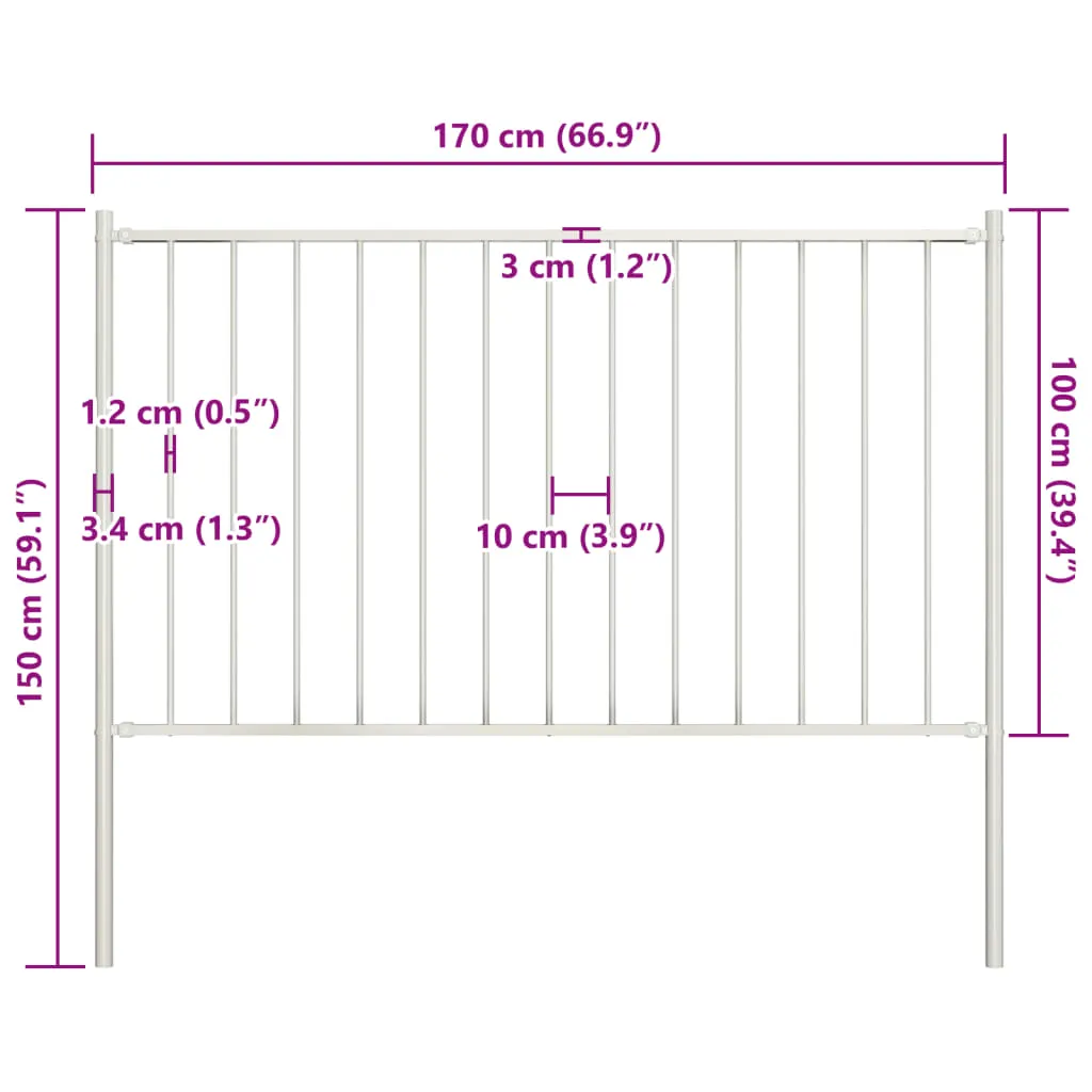 Fence Panel with Posts Powder-coated Steel 1.7x1 m White