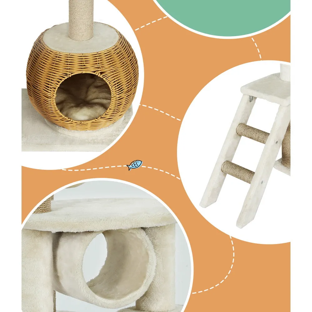 Multi-Level Cat Tree w/ Sisal Posts, Hammock & Rattan | i.Pet