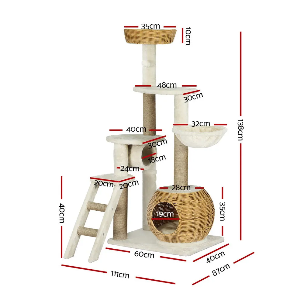 Multi-Level Cat Tree w/ Sisal Posts, Hammock & Rattan | i.Pet