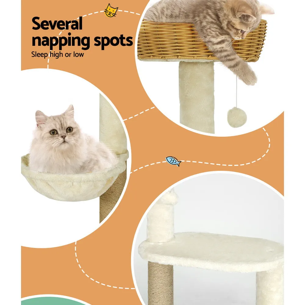 Multi-Level Cat Tree w/ Sisal Posts, Hammock & Rattan | i.Pet