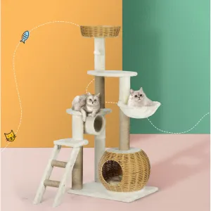 Multi-Level Cat Tree w/ Sisal Posts, Hammock & Rattan | i.Pet
