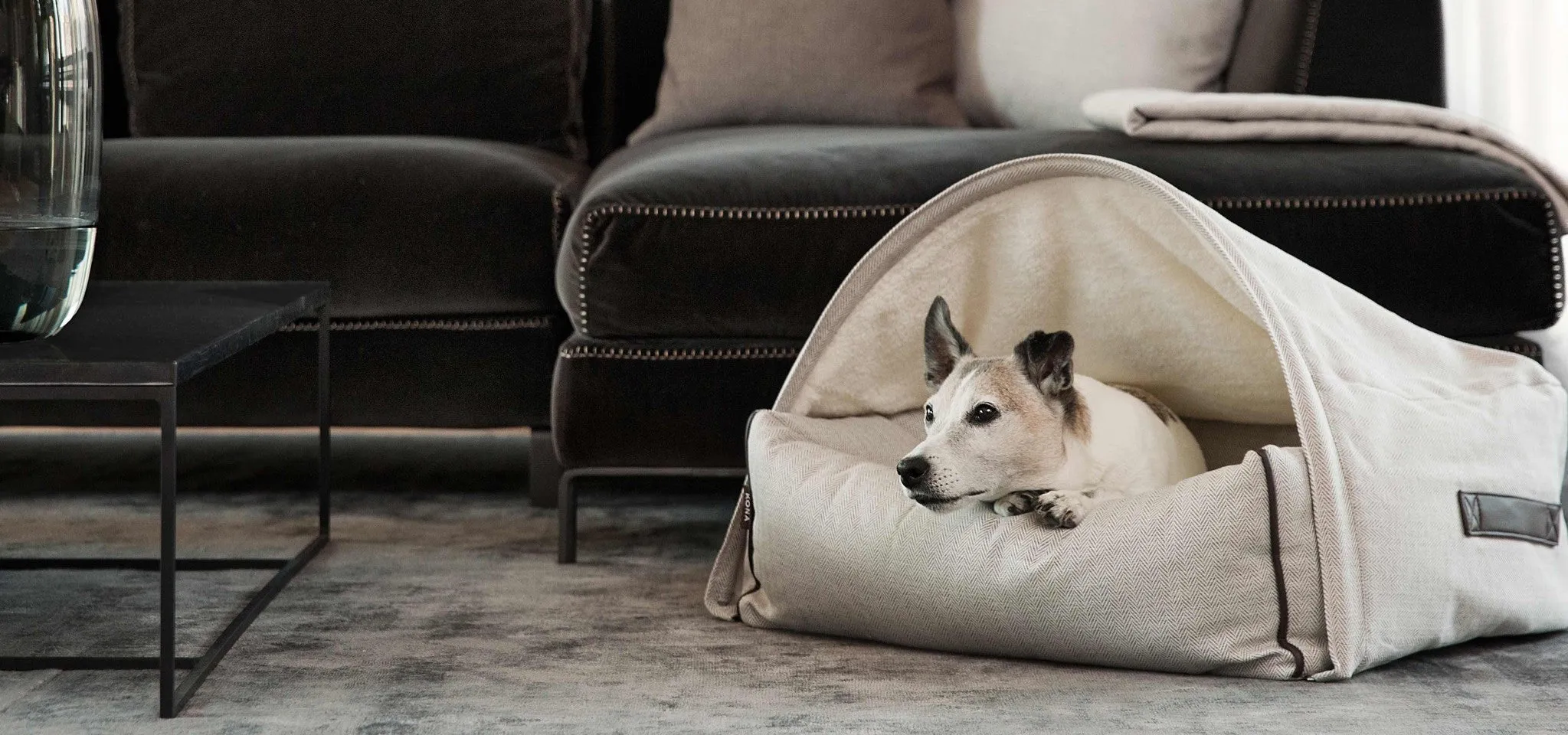 Snuggle Cave Pet Bed - Cream Herringbone - Size Small