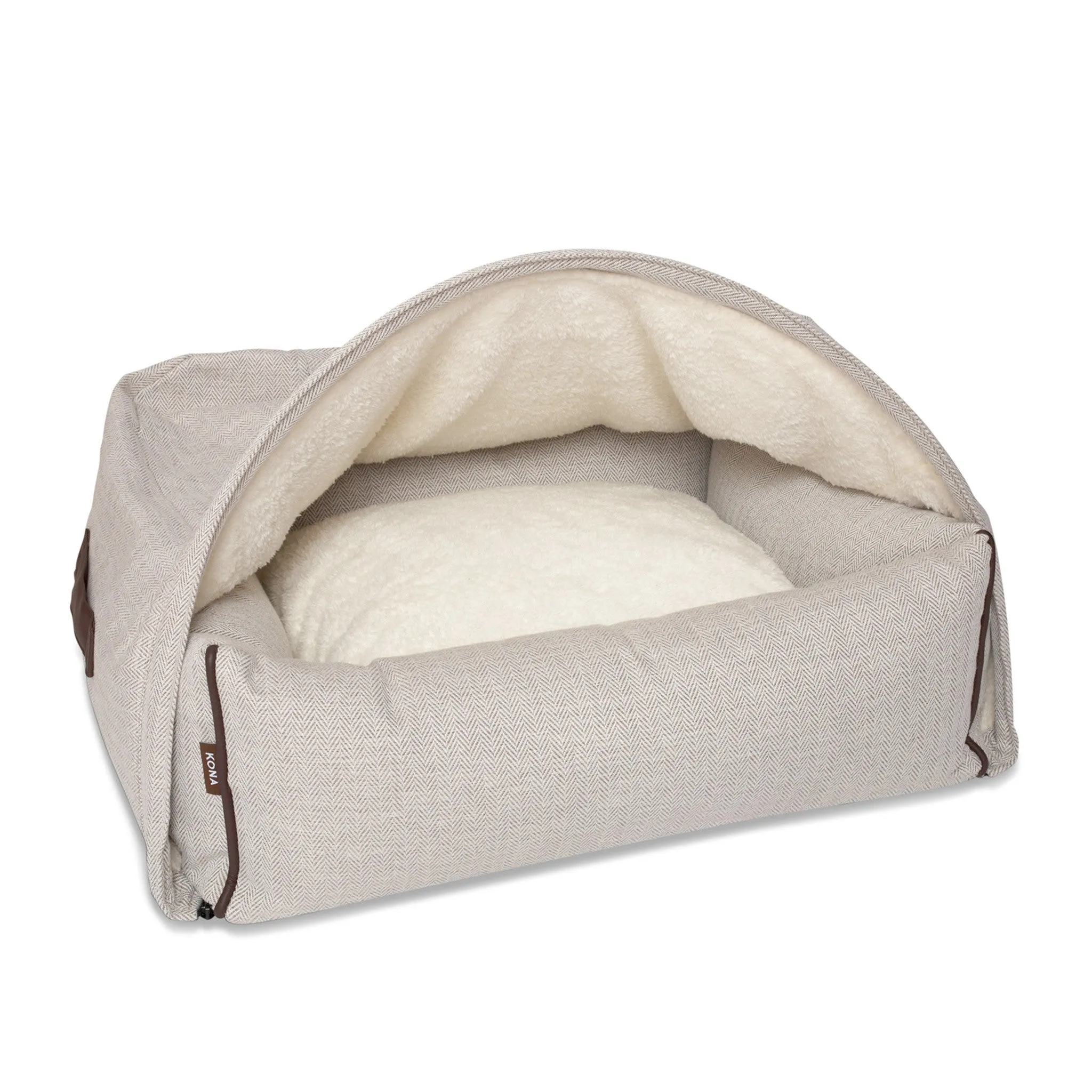 Snuggle Cave Pet Bed - Cream Herringbone - Size Small
