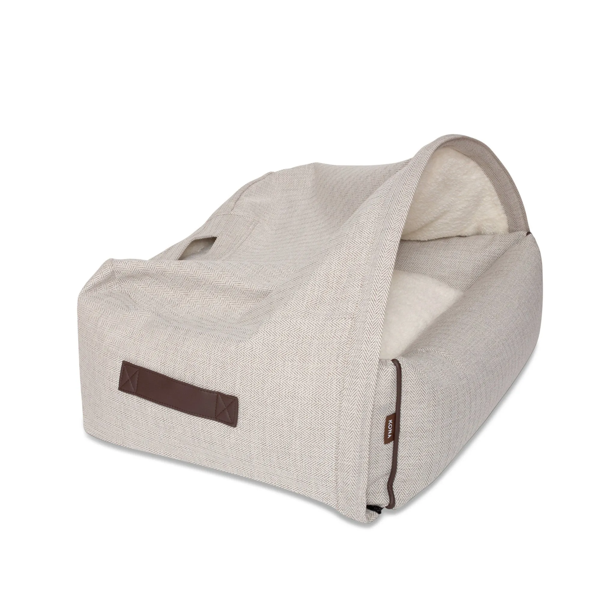 Snuggle Cave Pet Bed - Cream Herringbone - Size Small