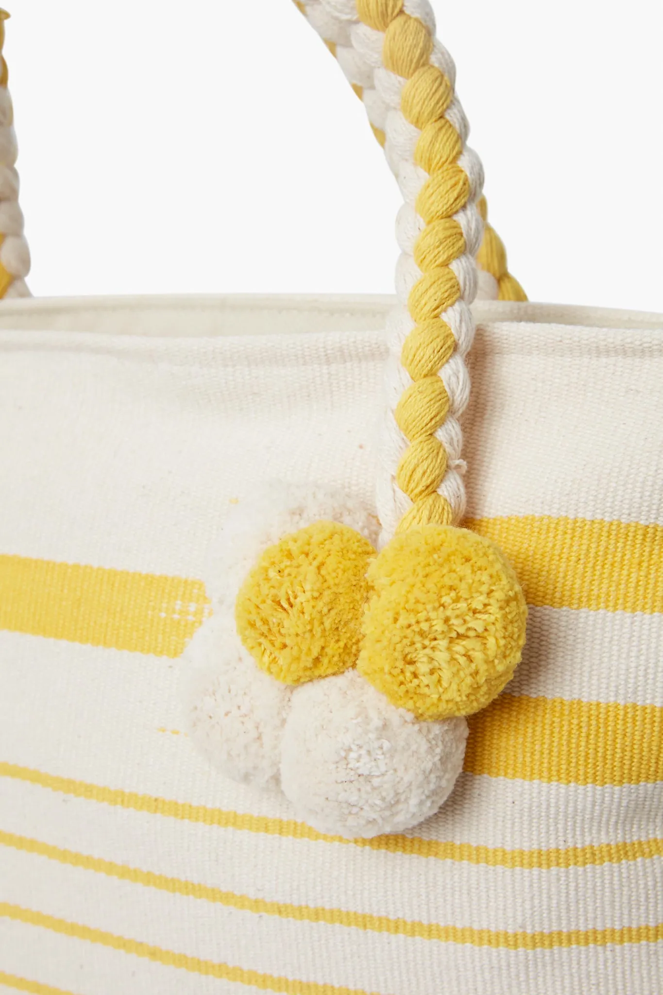 Yellow Woven Pom Pom Tote