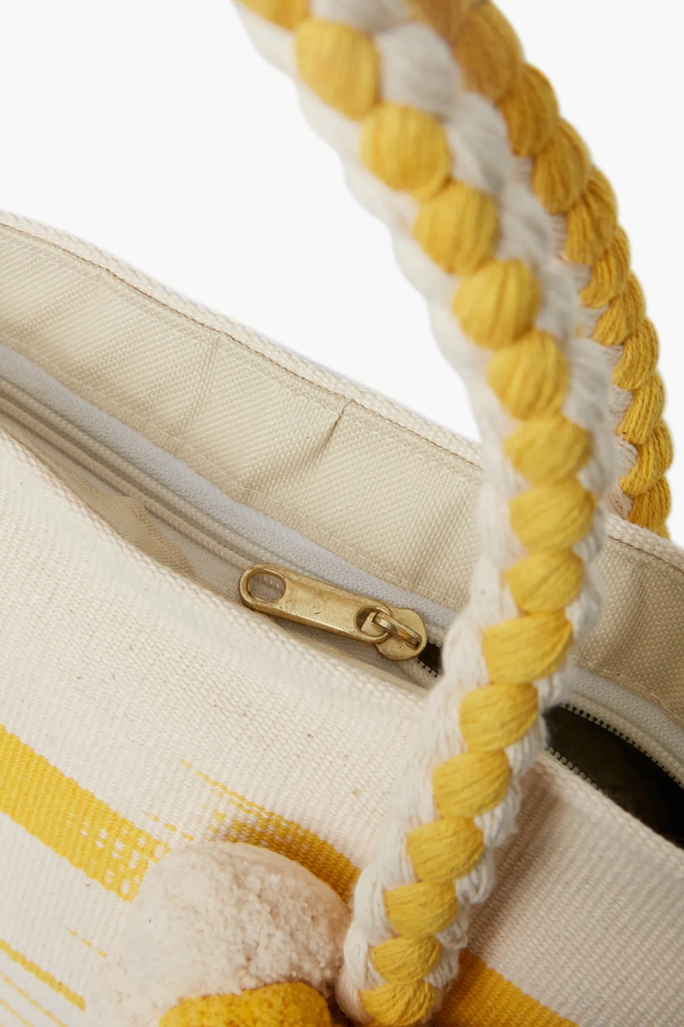 Yellow Woven Pom Pom Tote