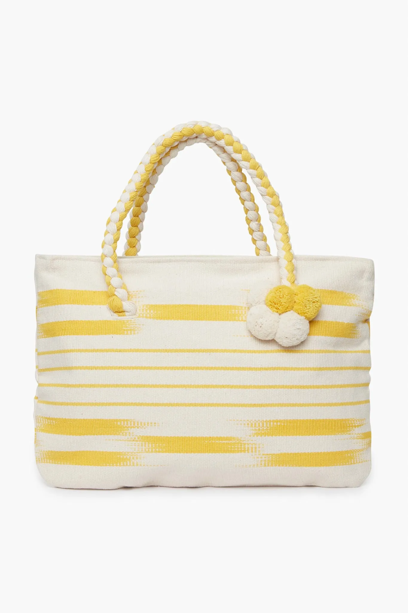 Yellow Woven Pom Pom Tote