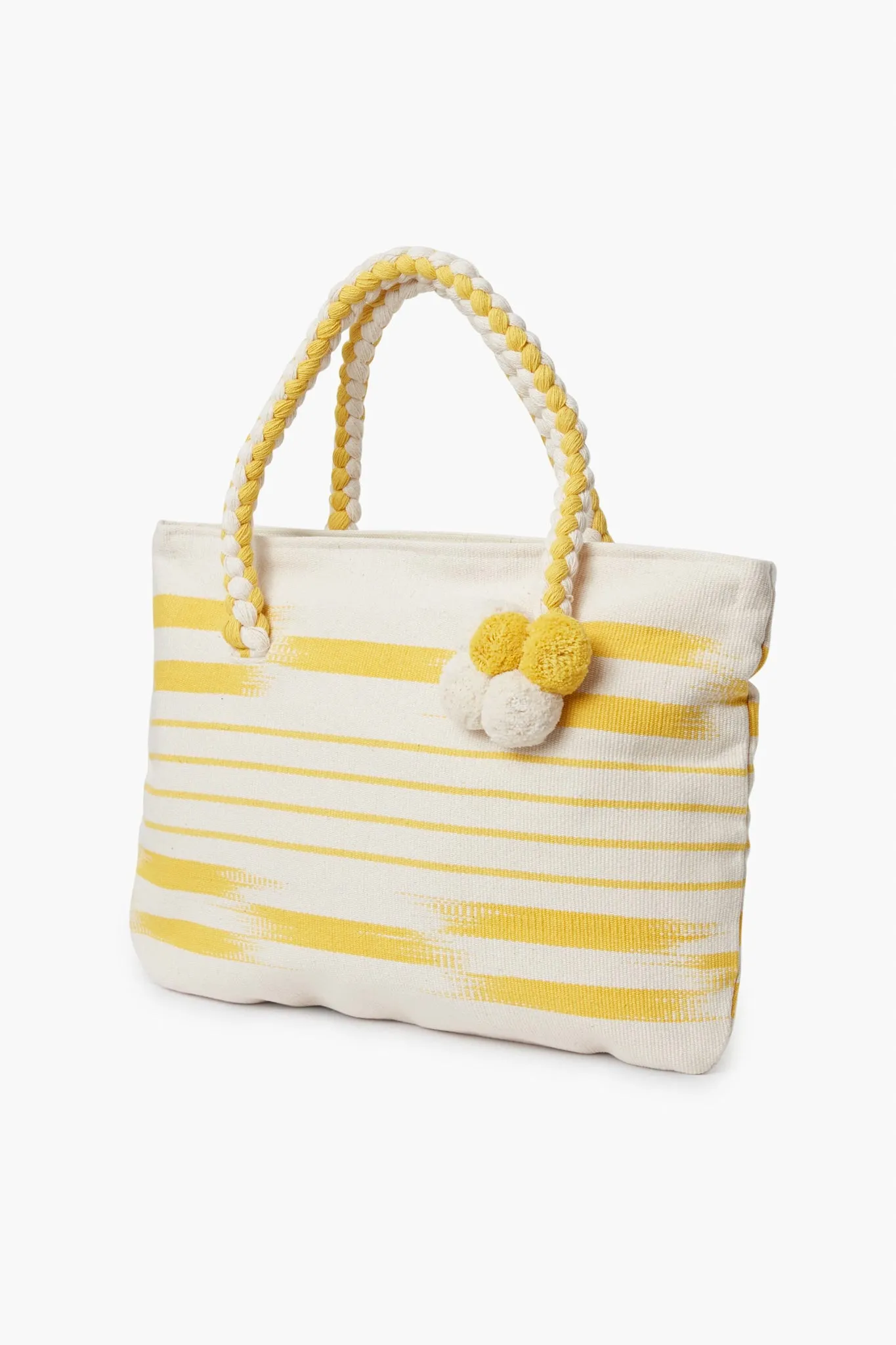 Yellow Woven Pom Pom Tote