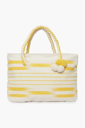 Yellow Woven Pom Pom Tote
